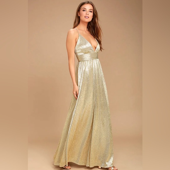 Lulus Dresses & Skirts - New Lulus Gilded Goddess Gold Maxi Dress